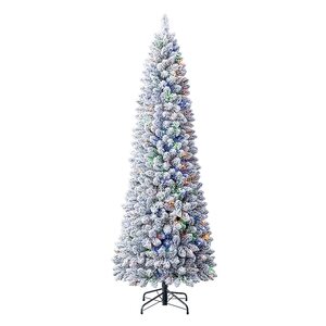 Holiday Living 7-ft Flocked Greensboro Pencil Pre-lit LED Artificial Christmas Tree
