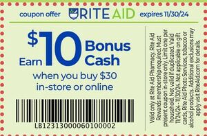 Earn $10 Bonus Cash when you buy $30