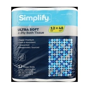 Simplify Ultra Soft and Ultra Strong Bathroom Tissue or Paper Towels 6 Pack