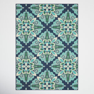 Lark Manor Deltana Floral Blue/Turquoise/Green/White Indoor / Outdoor Area Rug