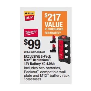Milwaukee  2-Pack M12 Redlithium 12V Battery XC 4.0Ah