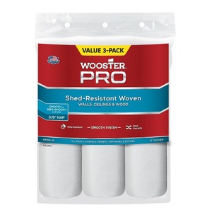 3-Pack Wooster 9 in. x 3/8 in. High-Density Fabric Wooster Pro White Woven Roller Cover Applicator/Too