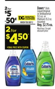 Dish Liquid Original or Antibacterial 15.5 oz. or Platinum 13.2 oz 2 for $4.50