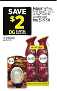 Save $2 Febreze Air Mist, Small Spaces 1 or 2ct Or Plug Starter Kit Assorted Scents