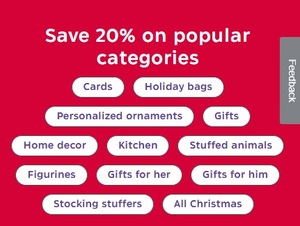 Save 20% on popular categories