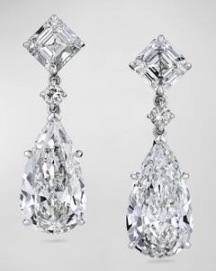 Neiman Marcus Diamonds Platinum 3-Stone Diamond Drop Earrings, 0.3tcw, 1.51"L x 0.41"W