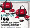 Milwaukee M18 Compact Brushless 1/2" Drill/Driver or 1/4" Hex Impact Driver Kit