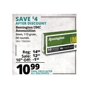Remington UMC Ammunition 9mm, 115 grain, 50 rounds