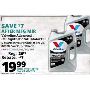 Valvoline Advanced Full Synthetic SAE Motor Oil