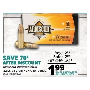 Armscor Ammunition .22 LR, 36 grain HVHP, 50 rounds