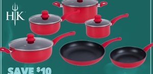 Hell's Kitchen Cookware Set 10 piece set in your choice of black or red