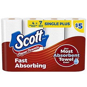 Scott Paper Towels, Choose-A-Sheet, 4 Single Plus Rolls = 7 Regular Rolls