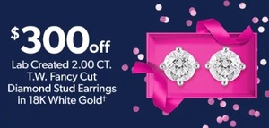 $300 Off Lab Created 2.00CT. TW. Fancy Cut Diamond Stud Earrings in 18K White Gold