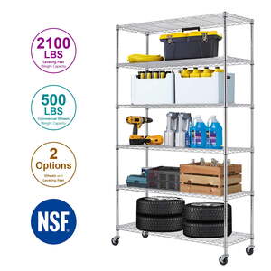 BestOffice 6 Tier Wire Shelving Unit with Wheels 2100LBS Capacity-18x48x82