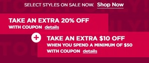 Take an Extra 20% off + Take an $10 Off  When You Spend A Minimum $50