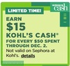 Earn $15 Kohls Cash for every $50 Spend
