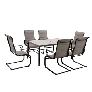 Hampton Bay Glenridge Falls 7-Piece Metal Padded Sling Rectangular Outdoor Dining Set in Putty Beige