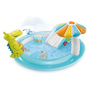 Intex 57165EP Gator 6.6ft x 5.6ft x 4in Outdoor Inflatable Kiddie Pool Water Play Center with Slide